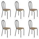 Kit 6 Cadeiras de Cozinha Texas Estampado Rattan Pés de Ferro Cromo Preto - Pallazio