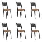 Kit 6 Cadeiras de Cozinha Virginia Estampado Rattan Bege Pés de Ferro Preto - Pallazio
