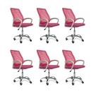 Kit 6 Cadeiras De Escritório Esteirinha Mesh Ergonômica - Rosa