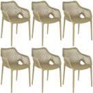 Kit 6 Cadeiras de Jantar Design Suits com Braços Empilhável em Polipropileno - Nude