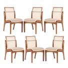 Kit 6 Cadeiras de Jantar em Madeira Lisboa Encosto Rattan Estofada Linho Bege M58 RMI