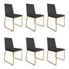 Kit 6 Cadeiras de Jantar Estofada Lille Base Gold Veludo Cinza - Montanaris Decor Kit 6 Cadeiras de Jantar Estofada Lille Base Gold Veludo Cinza - Montanaris Decor