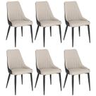 Kit 6 Cadeiras de Jantar Estofada Torino Design Italiano Costuras Geométricas Base em Metal - Bege/Cinza Escuro Kit 6 Cadeiras de Jantar Estofada Torino Design Italiano Costuras Geométricas Base em Metal - Bege/Cinza Escuro