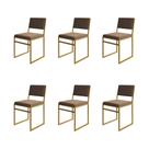 Kit 6 Cadeiras de Jantar Industrial Isa Assento Veludo Marrom Base Dourado