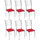 Kit 6 Cadeiras de Jantar Lara cromada para cozinha Assento material sintético vermelho - Aurora Line Kit 6 Cadeiras de Jantar Lara cromada para cozinha Assento material sintético vermelho - Aurora Line
