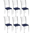Kit 6 Cadeiras de Jantar Lara cromada para cozinha Assento sintético Azul Marinho - Aurora Line