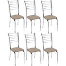 Kit 6 Cadeiras de Jantar Lara cromada para cozinha em aço super resistente Suede bege - Aurora Line