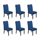 Kit 6 Cadeiras de Jantar Madeira Maciça Castanho Premium Heloísa Veludo Azul