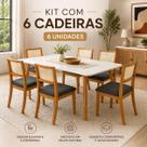 Kit 6 Cadeiras de Jantar Palha Estofadas Linho Chumbo Encosto Tela Sextavada Rubi Madeira Maciça Mel