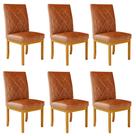 Kit 6 Cadeiras de Sala de Jantar Estofadas Gomes Madeira Maciça PU Marrom G78 - Gran Belo