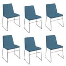 Kit 6 Cadeiras Decorativa Sala de Jantar Anne Linho Azul G17 - Gran Belo