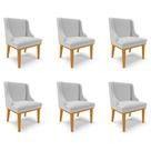 Kit 6 Cadeiras Decorativas Sala de Jantar Base Fixa de Madeira Firenze Linho Cinza/Castanho G19 - Gran Belo