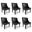 Kit 6 Cadeiras Decorativas Sala de Jantar Base Fixa de Madeira Firenze PU Preto Brilho G19 - Gran Belo