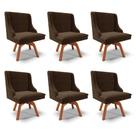 Kit 6 Cadeiras Decorativas Sala de Jantar Base Giratória de Madeira Firenze Suede Marrom/Natural G19 - Gran Belo