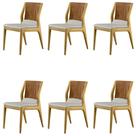 Kit 6 Cadeiras Decorativas Sala de Jantar Madeira Maciça Bruyne PU Sintético/Linho Marrom/Bege G13 - Gran Belo