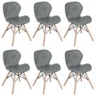 Kit 6 cadeiras estofadas Charles Eames Eiffel Slim Wood confort - Cinza