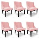 Kit 6 Cadeiras Estofadas para Sala de Jantar Base Fixa de Madeira Preto Lia Suede Rosa bebê - Ibiza Kit 6 Cadeiras Estofadas para Sala de Jantar Base Fixa de Madeira Preto Lia Suede Rosa bebê - Ibiza