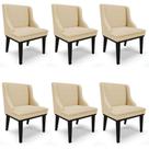 Kit 6 Cadeiras Estofadas para Sala de Jantar Base Fixa de Madeira Preto Lia Veludo Luxo Off White - Ibiza Kit 6 Cadeiras Estofadas para Sala de Jantar Base Fixa de Madeira Preto Lia Veludo Luxo Off White - Ibiza
