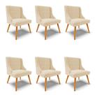 Kit 6 Cadeiras Estofadas para Sala de Jantar Pés Palito Lia Suede Bege - Ibiza