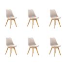 Kit 6 Cadeiras Estofadas Saarinen Wood Pés de Madeira Bege