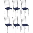 Kit 6 Cadeiras Iara Cromada Para Cozinha-material sintético Azul