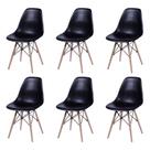 Kit 6 Cadeiras Jantar Eames Eiffel Pés de Madeira com Assento Preto