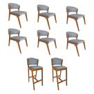 Kit 6 Cadeiras Kethellen Premium com 2 Banquetas Ana em Madeira Maciça Cerejeira Linho Cinza Kit 6 Cadeiras Kethellen Premium com 2 Banquetas Ana em Madeira Maciça Cerejeira Linho Cinza