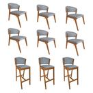 Kit 6 Cadeiras Kethellen Premium com 3 Banquetas Ana em Madeira Maciça Cerejeira Linho Cinza Kit 6 Cadeiras Kethellen Premium com 3 Banquetas Ana em Madeira Maciça Cerejeira Linho Cinza