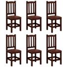 Kit 6 Cadeiras Madeira Maciça Estofado material sintético Marrom Diamante Cor Castanho Nemargi