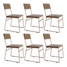 Kit 6 Cadeiras Málaga Veludo Marrom Base Cobre para Mesa Sala Cozinha - Cobre/marrom