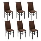 Kit 6 Cadeiras Mesa Jantar material sintético Preta Quadrada Moderna Aço Tubo Preto