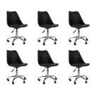 Kit 6 Cadeiras Office Base Cromada Giratória Saarinen -preto