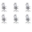 Kit 6 Cadeiras para Escritório Presidente Office Columbus com Tela Mesh Branco/Cinza Rivatti