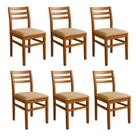 Kit 6 Cadeiras para Sala de Jantar Madeira Maciça Estofada D28 Encosto Anatômico Mel/Bege