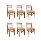 Kit 6 Cadeiras para Sala de Jantar Rústicas com Assento em material sintético Madeira Maciça Diamante Bege/Marrom