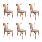 Kit 6 Cadeiras Paris Luxo Sala de Estar Área Gourmet Estrutura Aço Cobre Design Premium - Cobre/bege