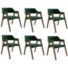 Kit 6 Cadeiras Sala de Jantar e Jogos Carteados Madeira Maciça Poker Veludo Verde/Nogueira G42 - Gran Belo