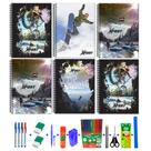 Kit 6 Caderno Espiral Sports 96 Folhas Capa Dura 38 Materias Escolar Material