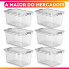 Kit 6 Caixa Cesto Organizadora Transparente C/ Tampa e Trava Proteção 50L