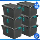 Kit 6 Caixa Organizadora Preta Com Trava 27 Litros Multiuso