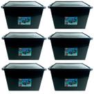 Kit 6 Caixas Contêiner Organizador Multiuso 56 Litros Preto C/ Tampa