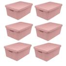 Kit 6 Caixas Organizadora Multiuso Decorativa 1,8L Juta Rosa