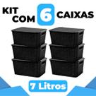 Kit 6 Caixas Organizadora Rattan com Tampa 7 Litros Preto Praticidade para Sua Organização