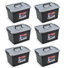 Kit 6 Caixas Organizadoras 50 Litros Preta C/ Tampa e Rodas 25167 Arqplast