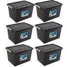 Kit 6 Caixas Organizadoras 56 Litros C/ Tampa e Trava Preta 25793PM Arqplast Kit 6 Caixas Organizadoras 56 Litros C/ Tampa e Trava Preta 25793PM Arqplast