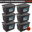 Kit 6 Caixas Organizadoras Com Tampa E Trava 56 Litros Preta Kit 6 Caixas Organizadoras Com Tampa E Trava 56 Litros Preta