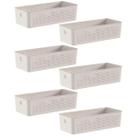 Kit 6 Caixas Organizadoras Multiuso 4,5L Flow Bege Cesto Retangular Closet Banheiro Lavanderia