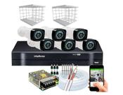 Kit 6 Câmeras + DVR Intelbras + Câmeras HD 720p 20m Infra + Fonte, Cabos e Acessórios Kit 6 Câmeras + DVR Intelbras + Câmeras HD 720p 20m Infra + Fonte, Cabos e Acessórios