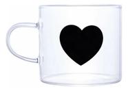 kIT 6 Caneca De Vidro Borossilicato Com Coração Preto 125ml