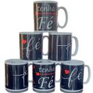 Kit 6 Canecas 300ml - FÉ - Porcelana - Decoração caneca completa - Preto